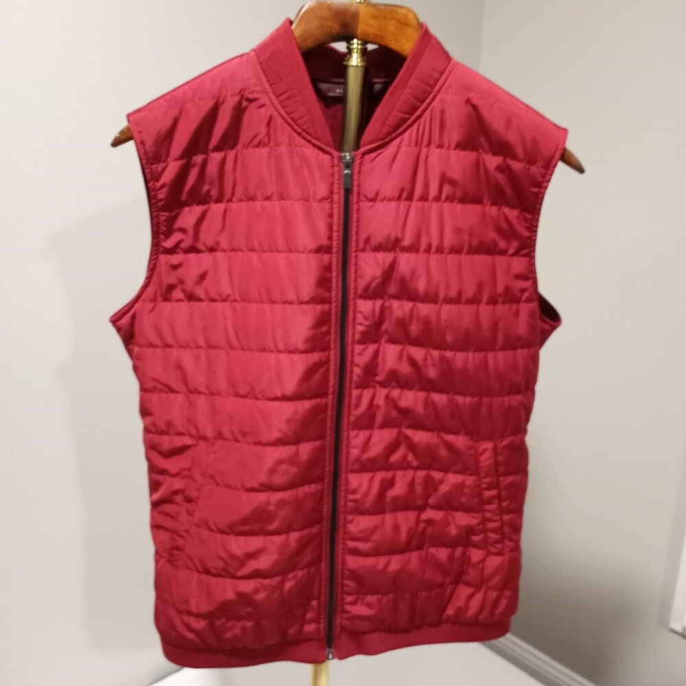 ZARA MAN BASIC FULL ZIP VEST RED WITH QUILTED FRON AND FLEECE BACK SIZE XXL
